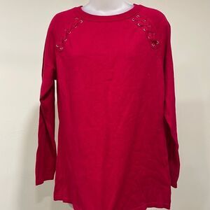 NWOT Susan Graver Red blouse with lacing. Size M 8/10